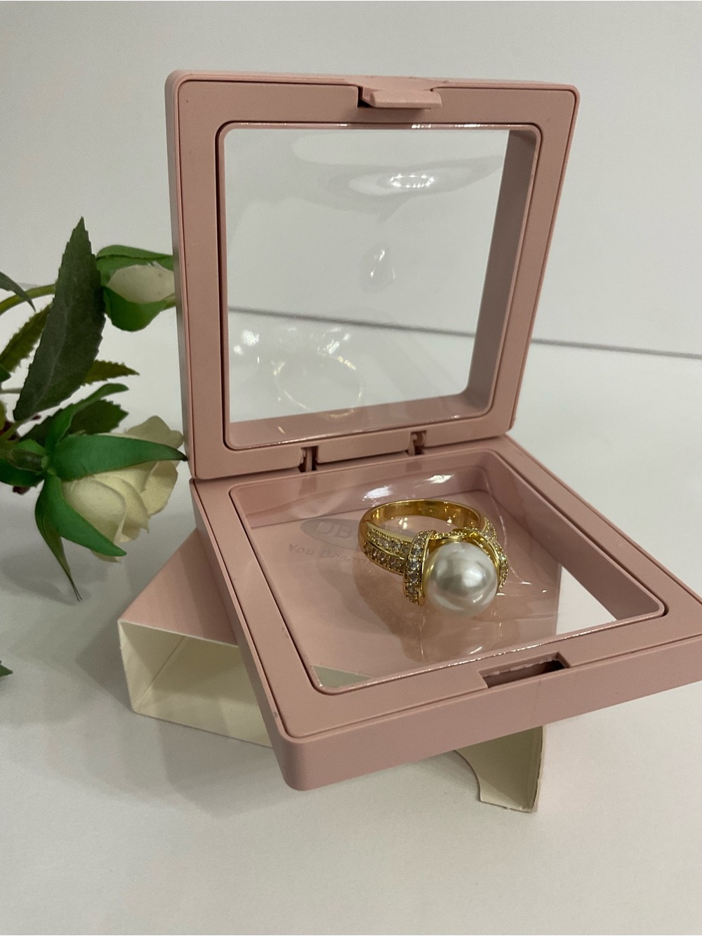 Faux Pearl Statement Ring Gold Tone Size 8